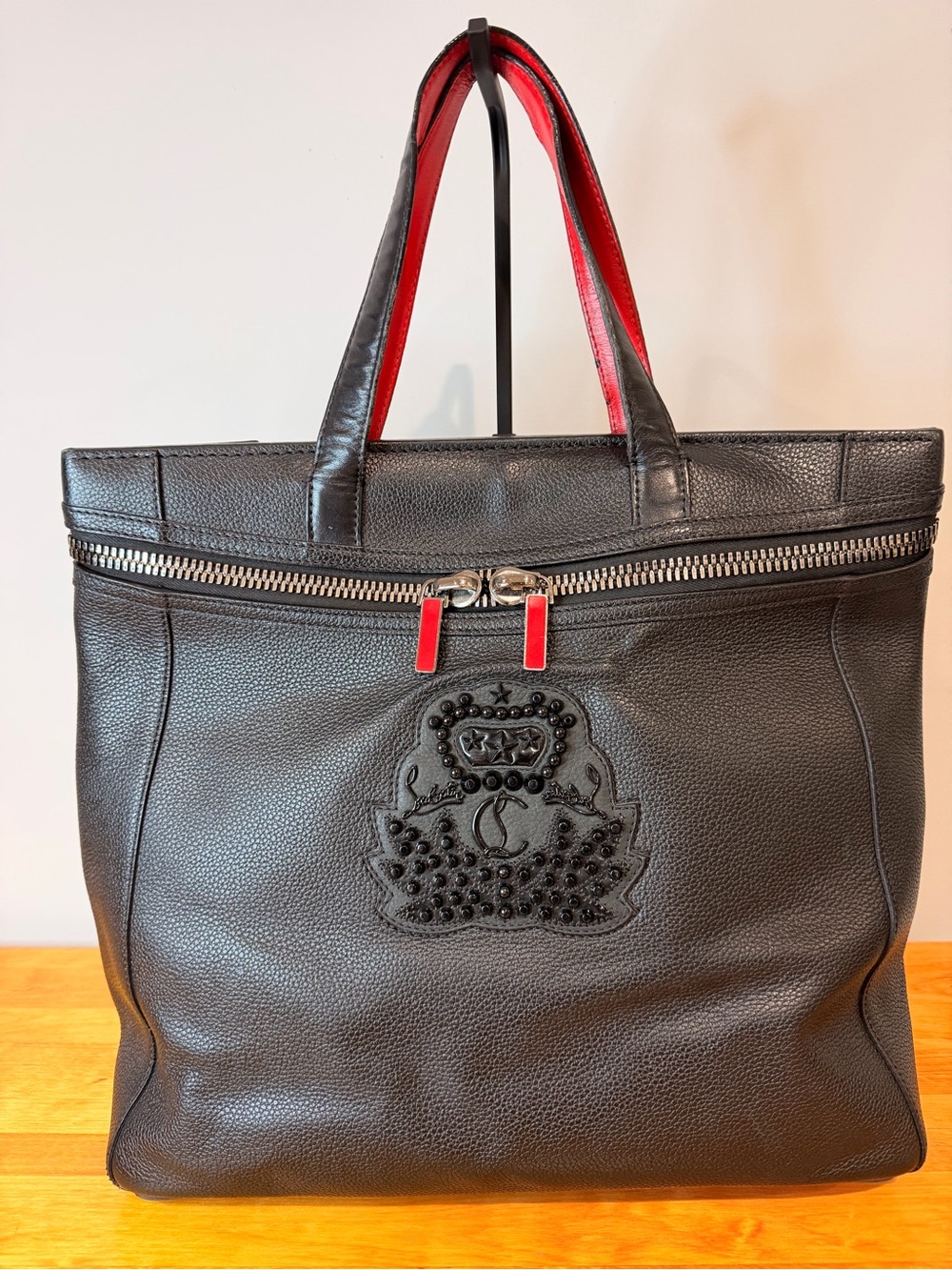 Black Leather Louboutin with Red-Trim Handles